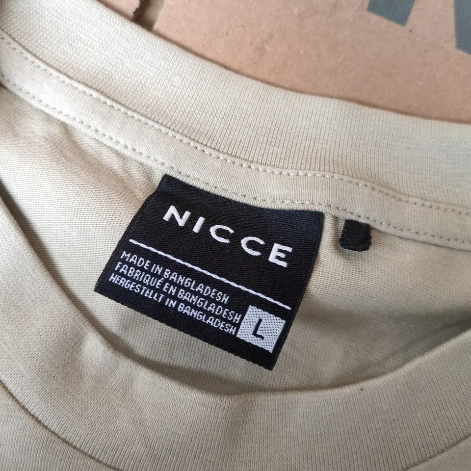 NICCE LONDON RAISED LOGO T-SHIRT IN SAND/BEIGE - UK SIZE L