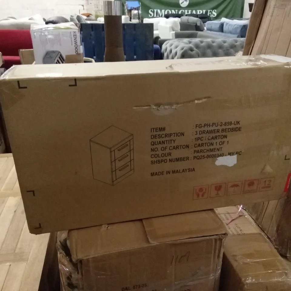 BOXED 3 DRAWER BEDSIDE (1 BOX)