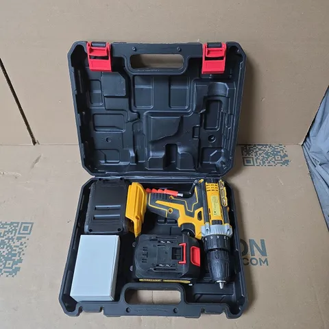 CORDLESS DRILL IN CASE – YELLOW/BLACK POWER DRILL WITH BATTERY