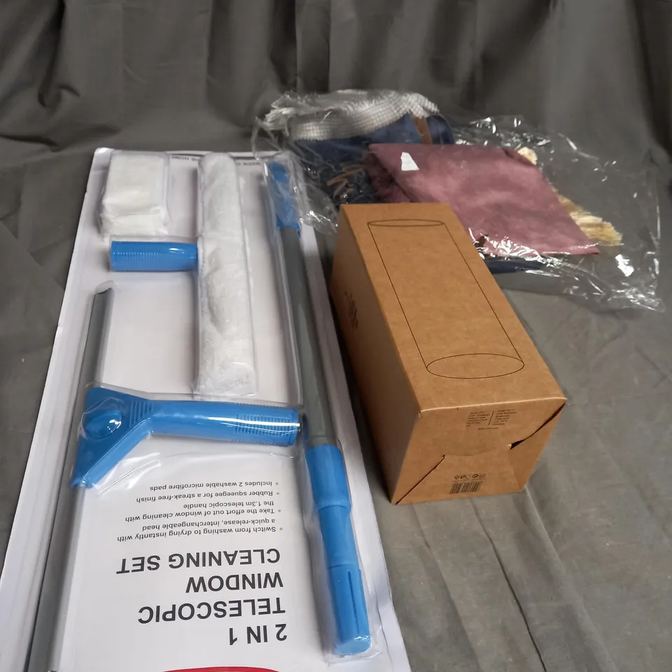 BOX OF APROXIMATELY 12 ASSORTED HOUSEHOLD ITEMS TOO INCLUDE CLEANING SETS , , STORAGE JAR , TABLET CASES 