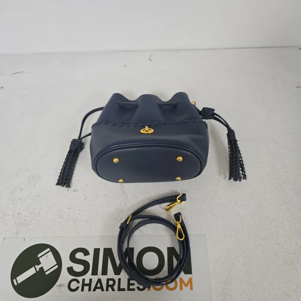 NAVY GENUINE LEATHER CROSSBODY BAG WITH TASSEL DETAIL AND DETACHABLE STRAP