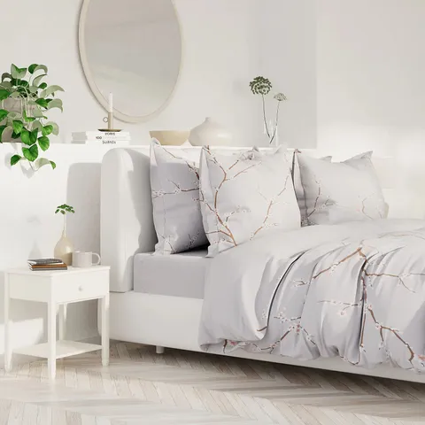 SUPERSOFT BY COZEE HOME CHERRY BLOSSOM 4 PIECE DUVET SET GREY SUPER KING