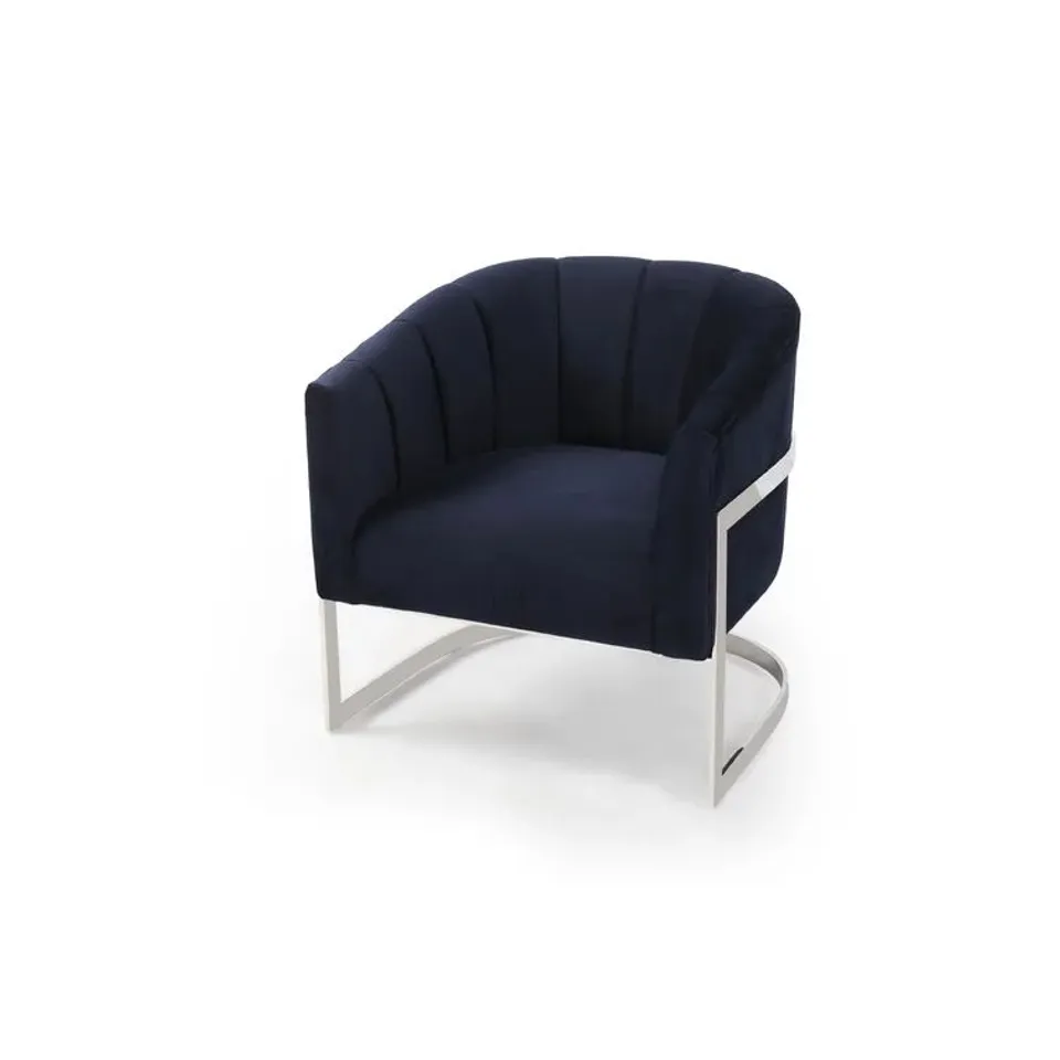 BOXED GAUDET TUB CHAIR UPHOLSTERY COLOUR: NAVY WITH SILVER FRAME