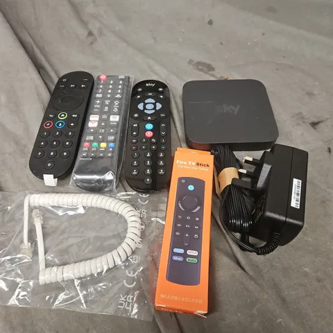 APPROXIMATELY 15 ASSORTED ELECTRICAL PRODUCTS TO INCLUDE REPLACEMENT REMOTES, SKY PUCK, FIRE TV STICK ETC