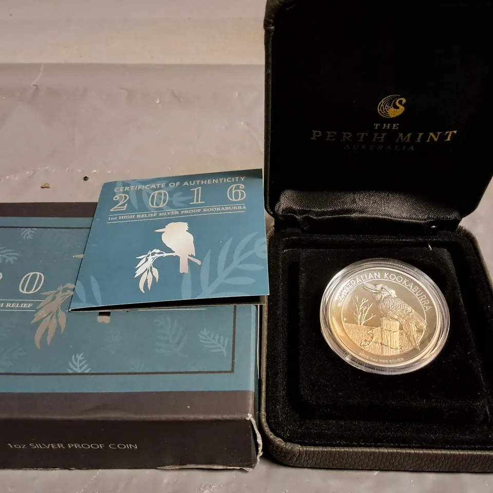 PERTH MINT 1OZ 2016 HIGH RELIEF SILVER PROOF KOOKABURRA COIN