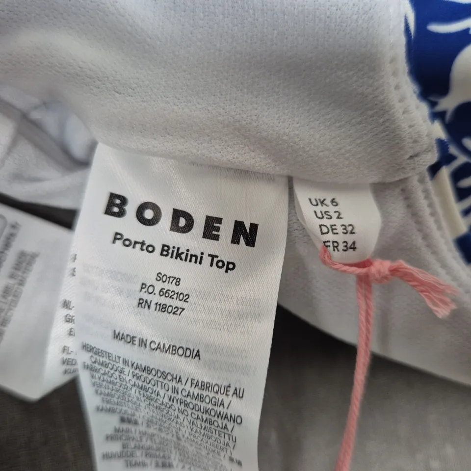 BODEN PORTO BIKINI TOP – UK6 (US 2, DE 32, FR 34) – BLUE & WHITE FLORAL PRINT