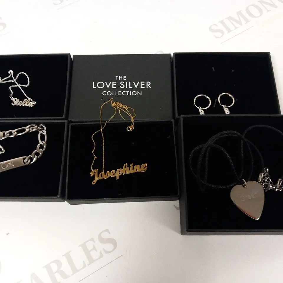 APPROXIMATELY 15 THE LOVE SILVER COLLECTION ITEMS OF ASSORTED PERSONALISED JEWELLERY RRP £450