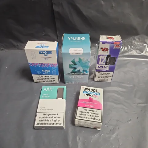 LOT OF APPROXIMATELY 20 ASSORTED ELECTRONIC CIGARETTE ITEMS TO INCLUDE VUSE PODS, JUUL 2 PODS AND IVG PRO PODS