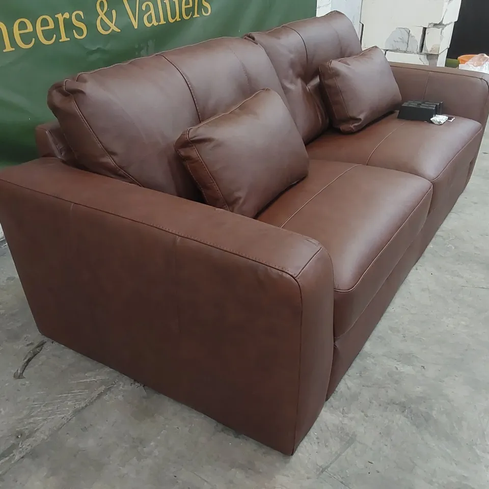 QUALITY DESIGNER ARDEN 4 SEATER LEATHER SOFA - BROWN 