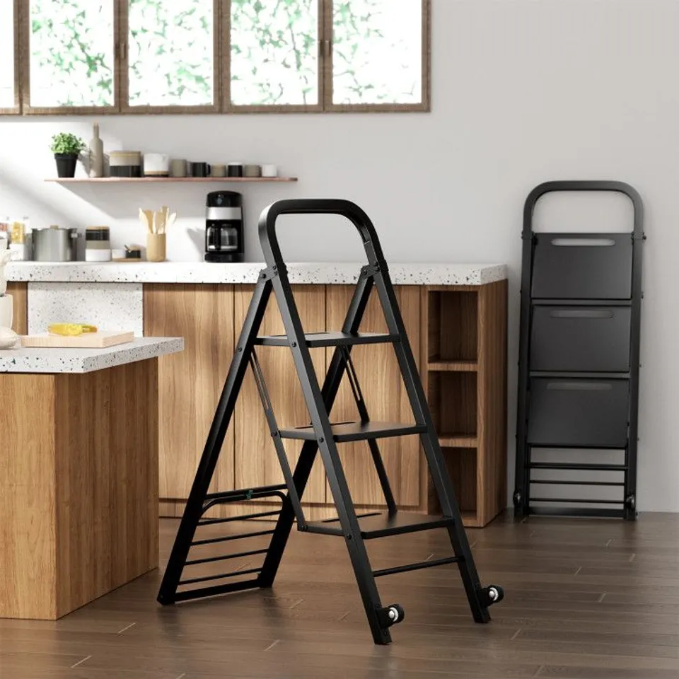 BOXED COSTWAY BLACK 3 STEP 2 IN 1 FOLDABLE HAND TRUCK AND LADDER