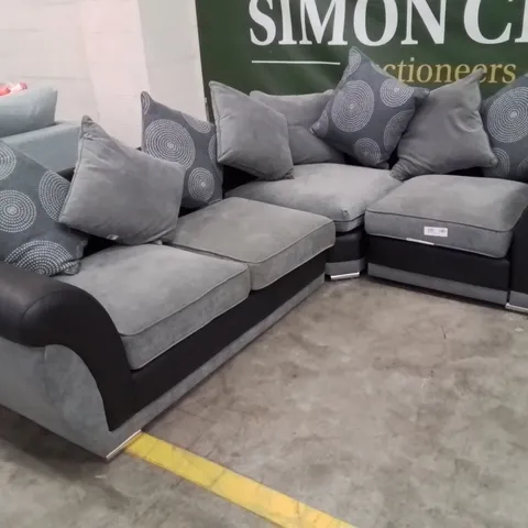 QUALITY DESIGNER GREY FABRIC/FAUX LEATHER UPHOLSTERED CORNER/L SHAPE SOFA 