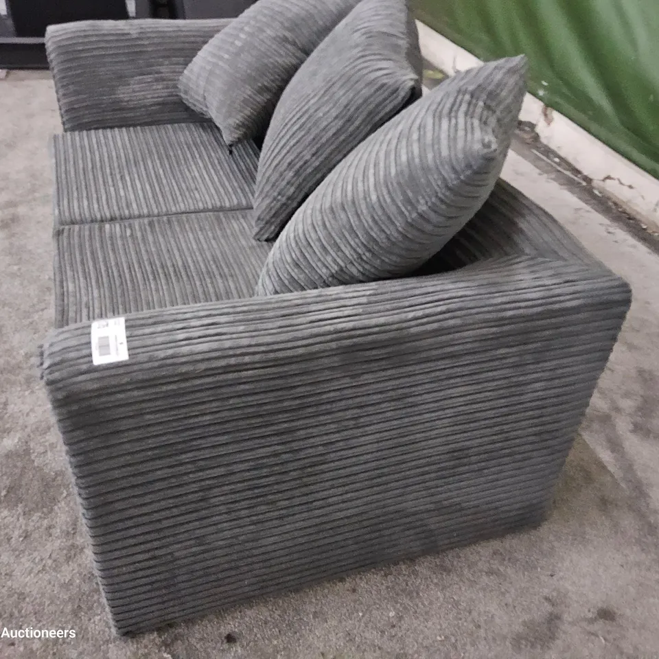 DESIGNER TWO SEATER SOFA WITH SCATTER CUSHIONS GREY JUMBO CHORD