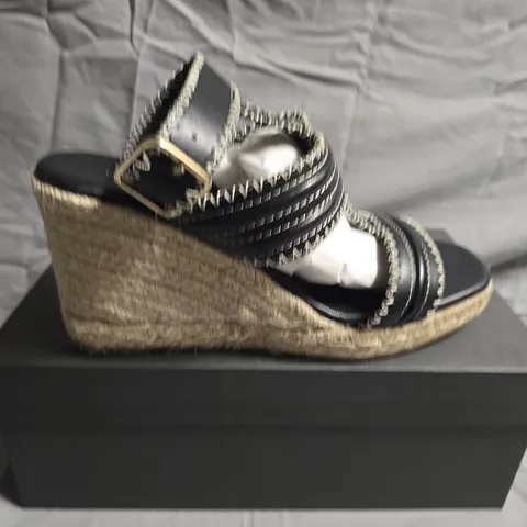 BOXED PAIR OF MINT VELVET RIA BLACK WHIPSTITCH WEDGE SHOE - UK SIZE 6