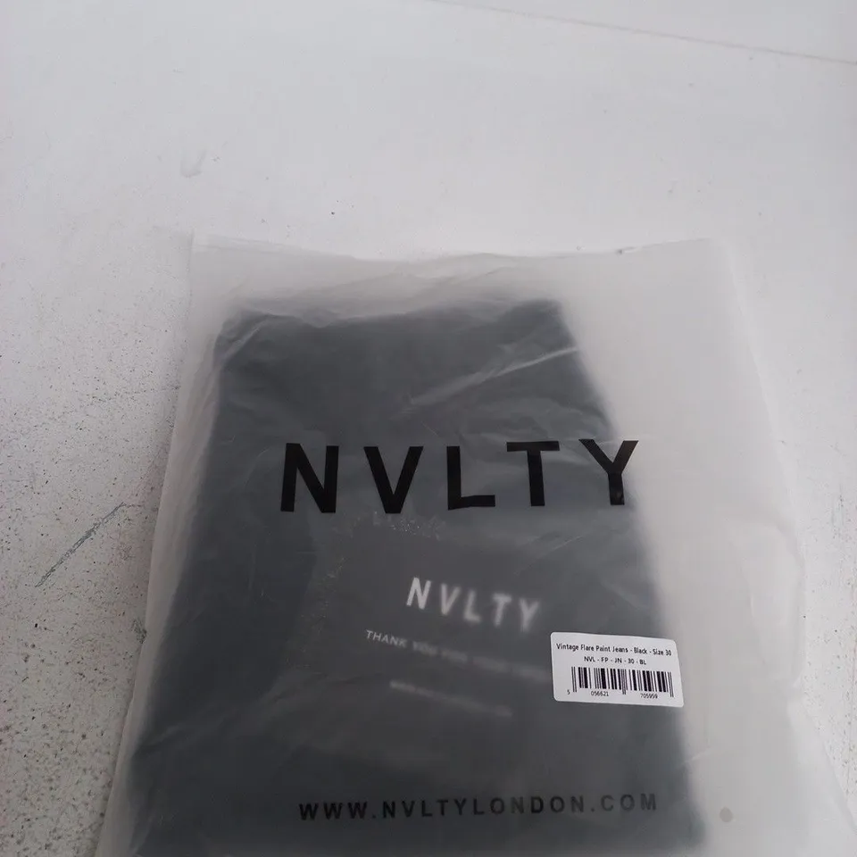 NVLTY LONDON VINTAGE FLARE PAINT JEANS – BLACK – UK 30