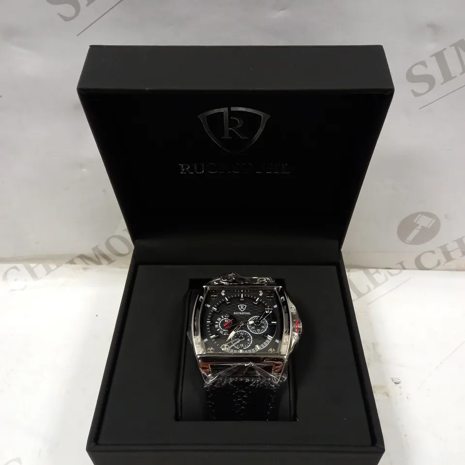 MEN’S RUCKSTUHL R300 CHRONOGRAPH WATCH – BLACK MULTI FUNCTION DIAL – 3ATM WATER RESISTANT – BLACK GENUINE LEATHER STRAP