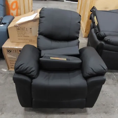 DESIGNER RECLINER FAUX LEATHER EASY CHAIR - BLACK