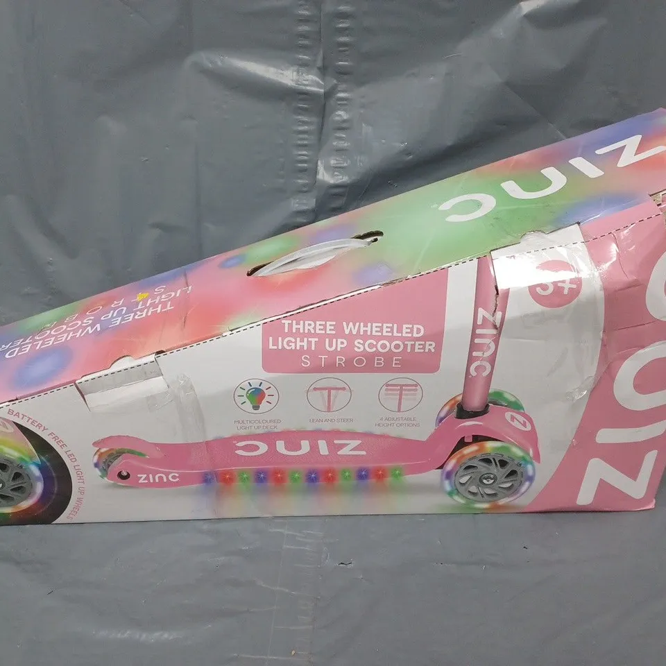 BOXED ZINC THREE WHEELED LIGHT UP SCOOTER 