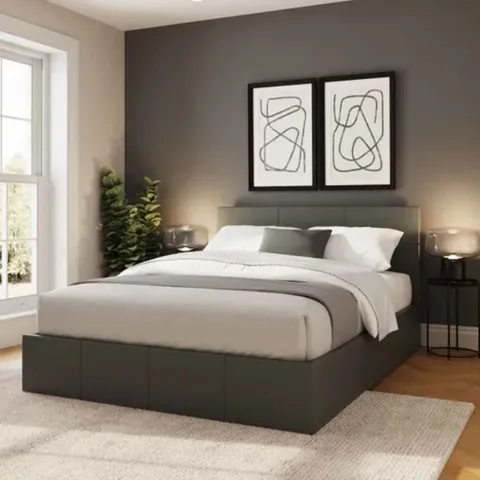 BRAND NEW BOXED END LIFT OTTOMAN 120CM SMALL DOUBLE BED FRAME - GREY PU LEATHER (2 BOXES)