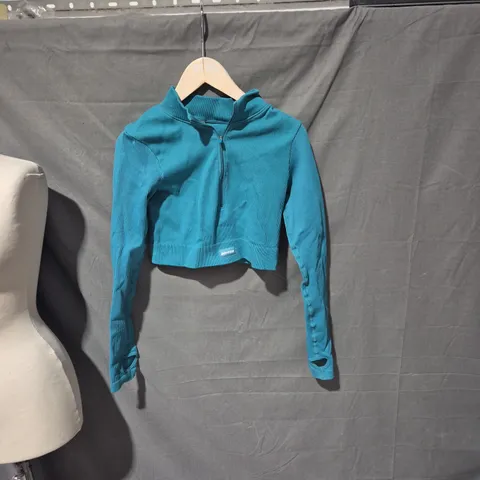 BONTEE CROPPED ZIP HOODIE, TEAL, SIZE M