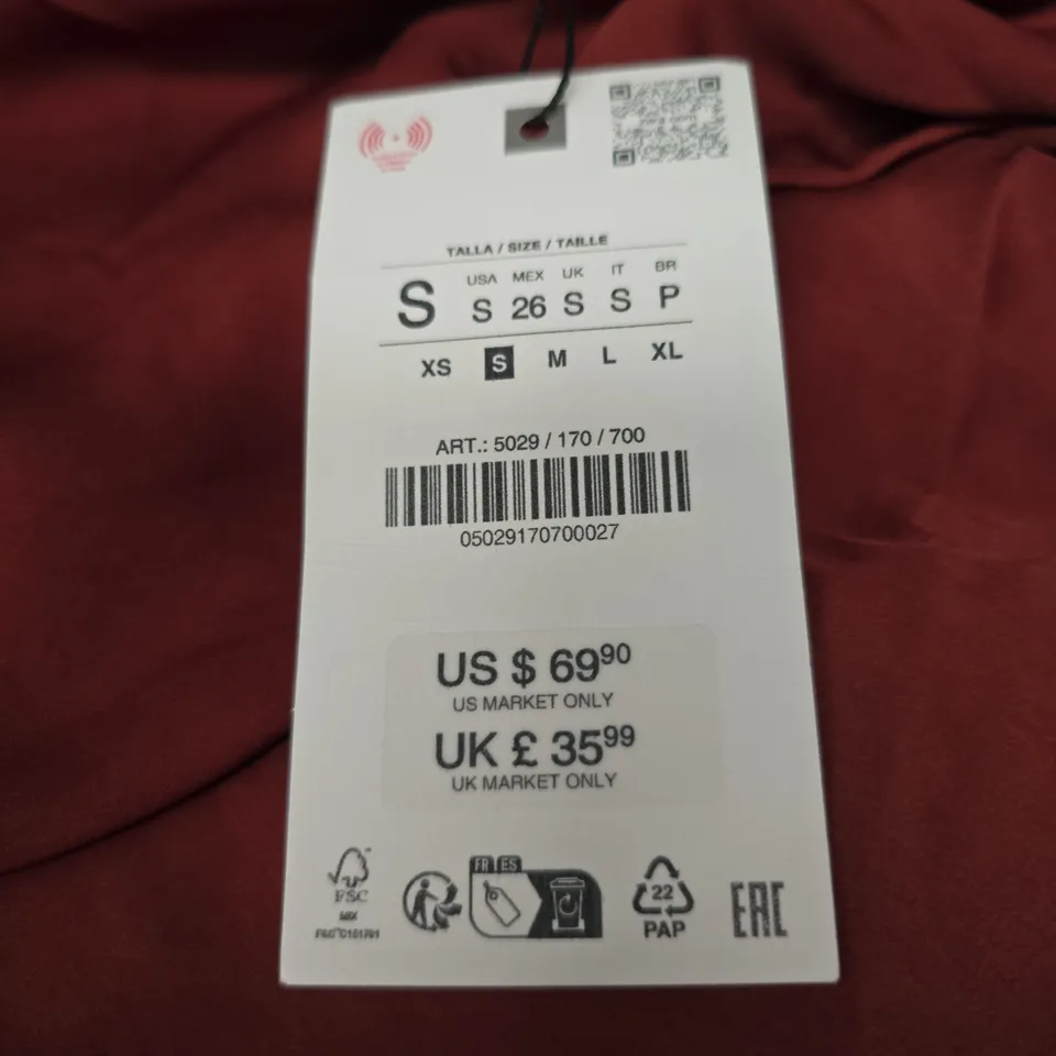 ZARA UK SIZE S WOMEN'S BURGUNDY SATIN DRESS