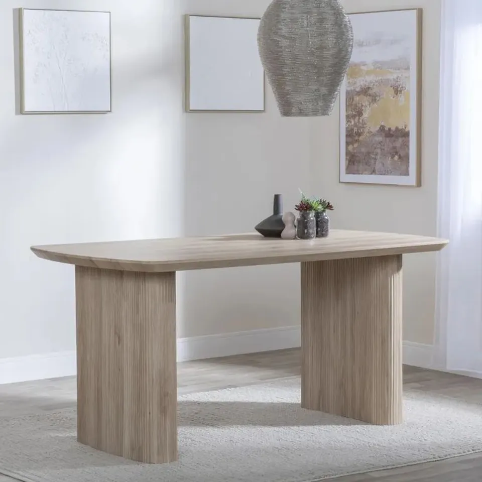 BOXED BERN FLUTED 6 SEATER DAK EFFECT PEDESTAL DINING TABLE (2 BOXES)