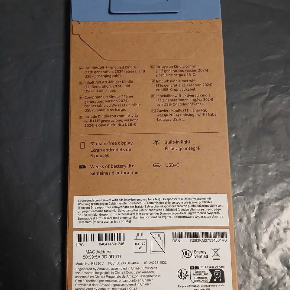 AMAZON KINDLE (11TH GEN) 16 GB – BLACK – BOXED