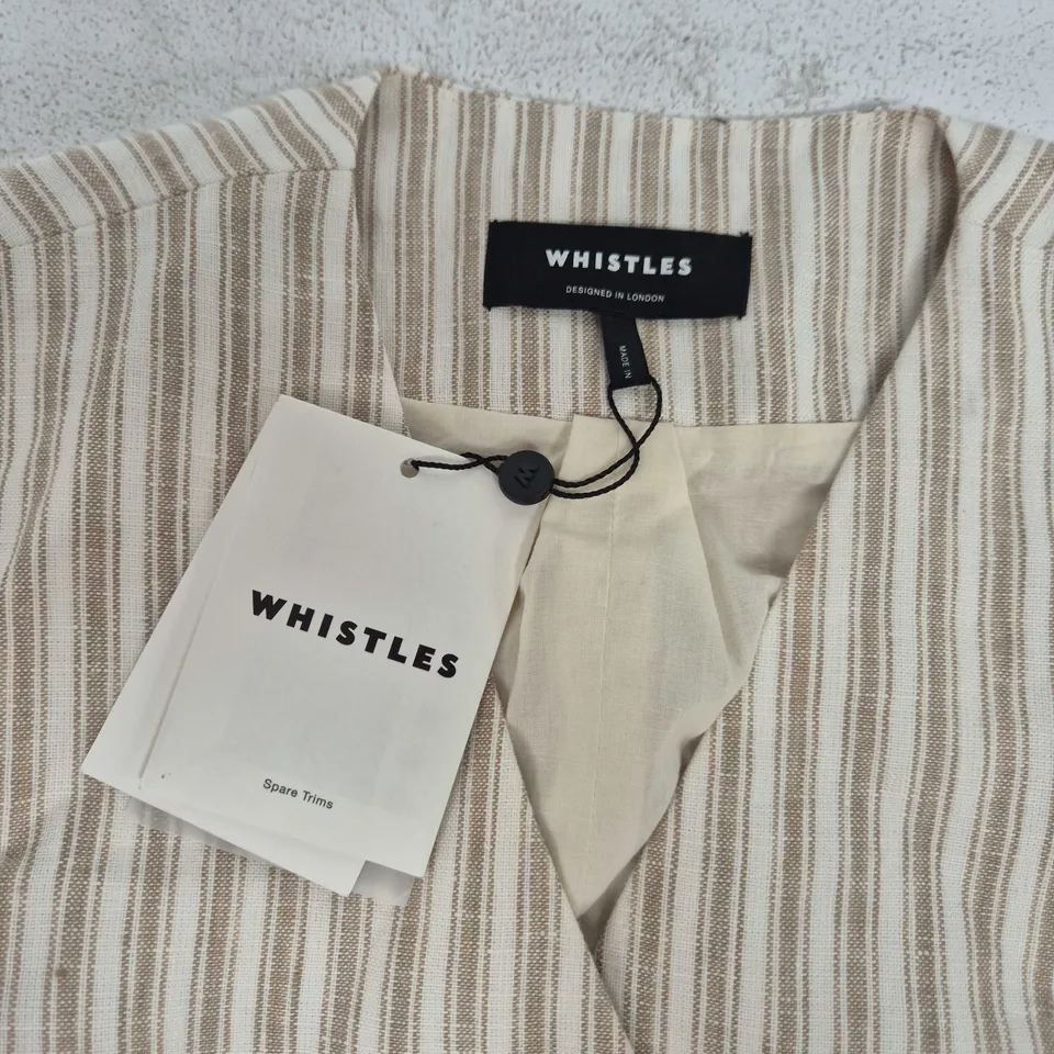 WHISTLES LINEN STRIPE WAISTCOAT IN WHITE - UK 14
