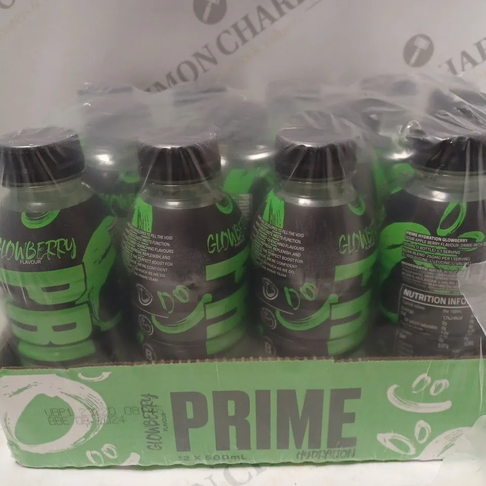 BOX OF APPROX 12 X 500ML PRIME GLOWBERRY FLAVOUR HYDRATION DRINKS 