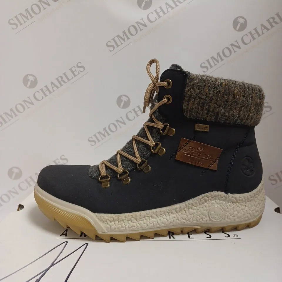 BOXED RIEKER LACE UP BOOTS, NAVY - SIZE 6
