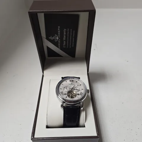 BOXED SAMUEL JOSEPH AUTOMATIC LIMITED EDITION SILVER TONE WATCH WITH WHITE DIAL