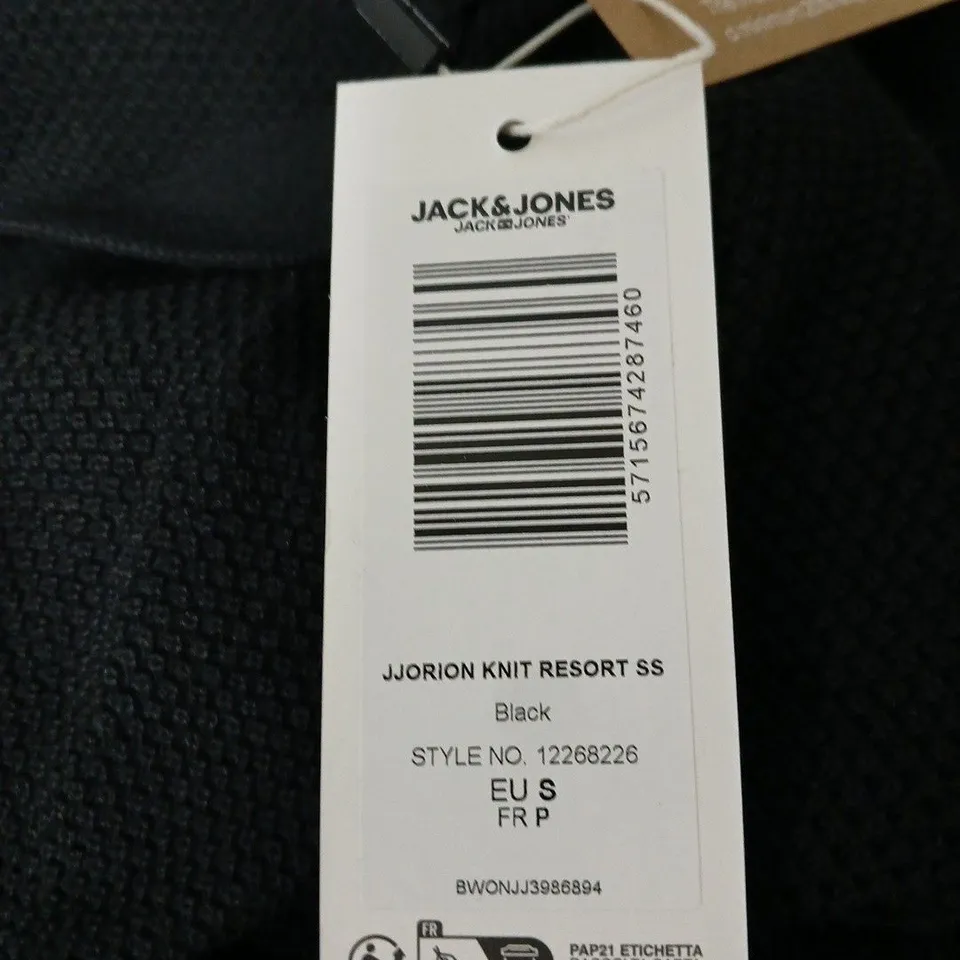 JACK & JONES KNIT RESORT BLACK SHORT SLEEVE SHIRT S