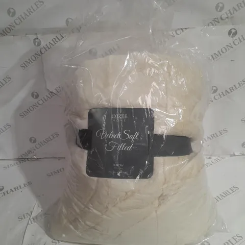 COZEE HOME VELVET SOFT FILLED THROW - CREAM
