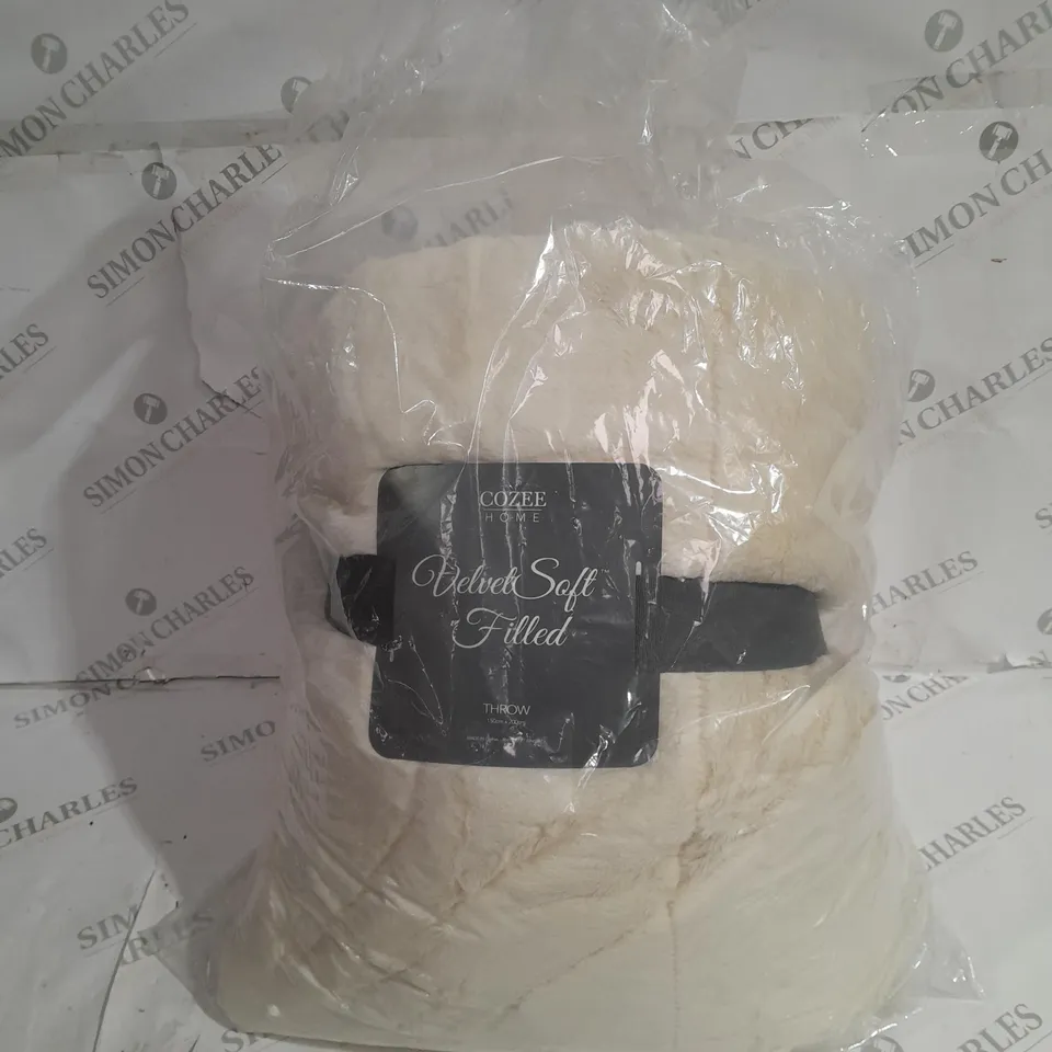 COZEE HOME VELVET SOFT FILLED THROW - CREAM