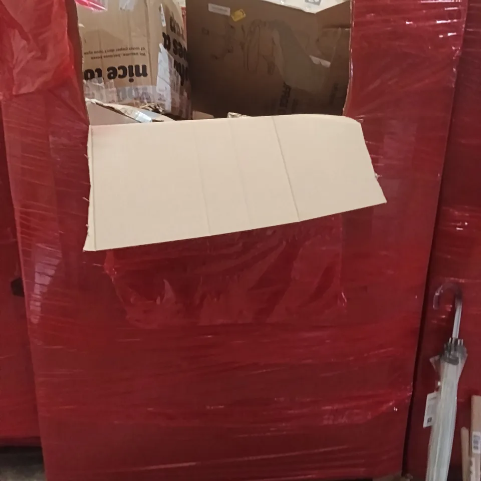 PALLET OF ASSORTED ITEMS INCLUDING - UMBRELLA, COOKING ROLLING PIN, DISABILITY TOILET 