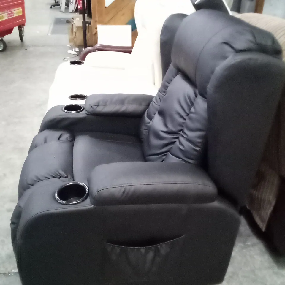 DESIGNER BLACK FAUX LEATHER MANUAL RECLINER CHAIR WITH CUP HOLDERS