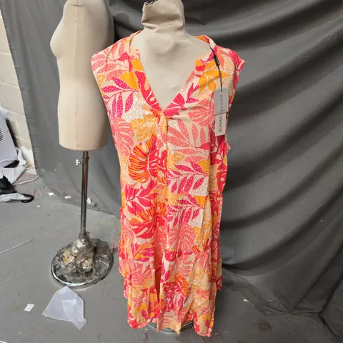 ROMAN LEAF BUTTON SMOCK DRESS – FLORAL PINK/ORANGE (SIZE 12)