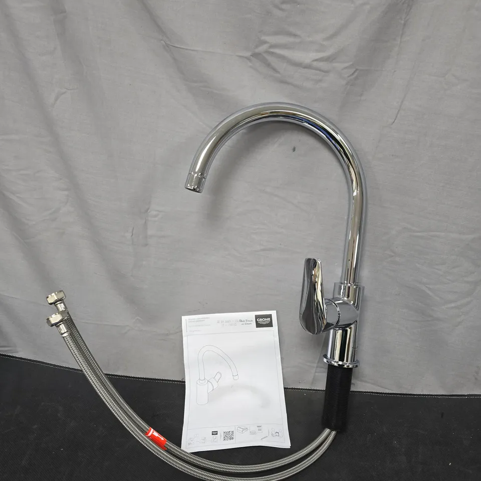 GROHE KITCHEN SINK MIXER TAP – CHROME FINISH WITH BRAIDED HOSES