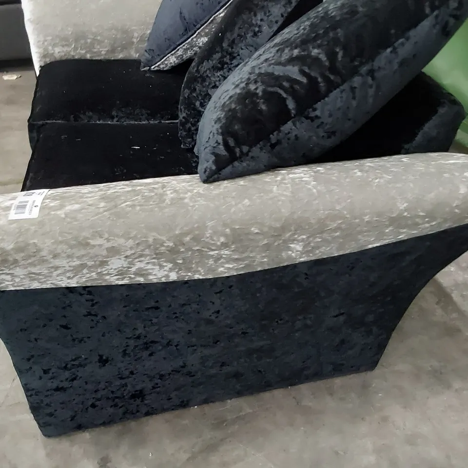 DESIGNER TWO SEATER SOFA TWO TONE BLACK/SILVER CRUSHED VELVET