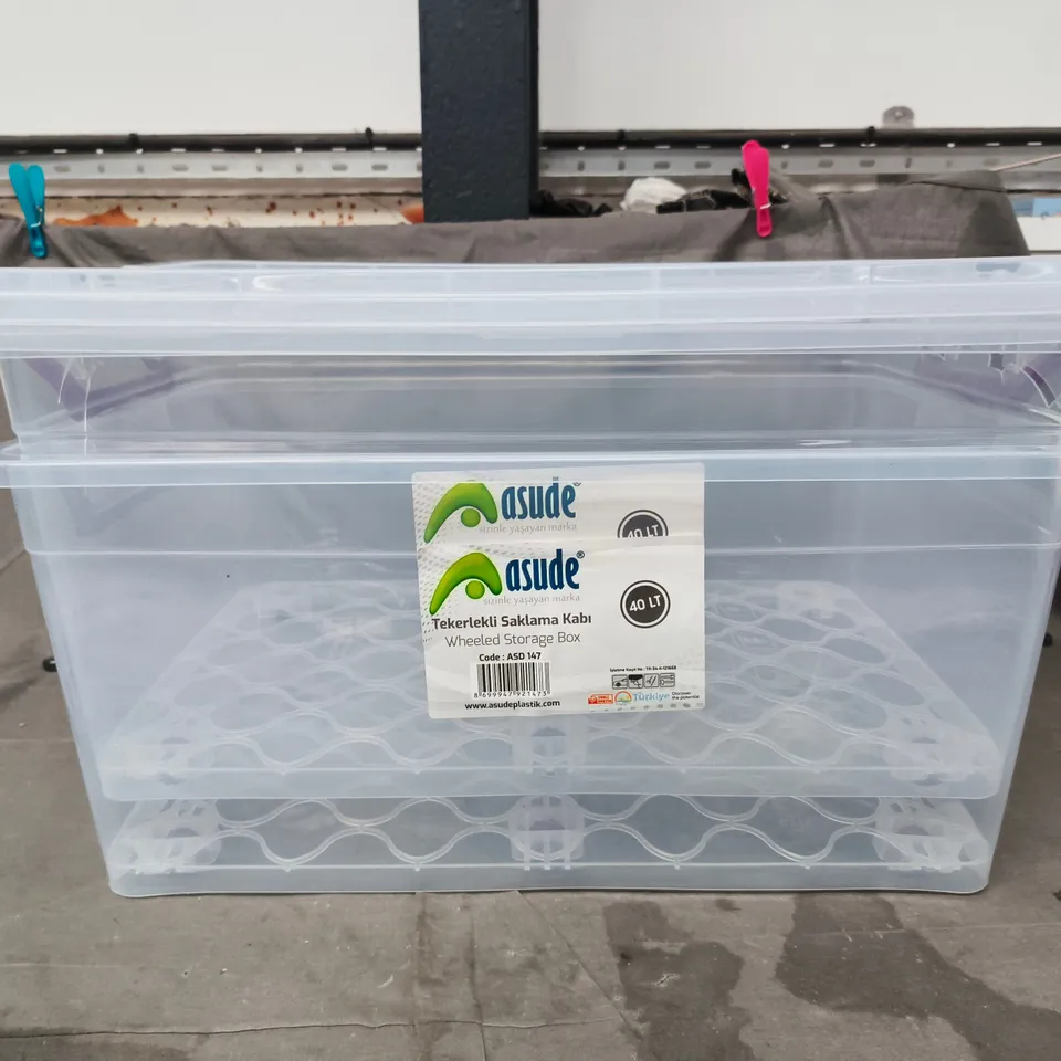 ASUDE WHEELED STORAGE BOX 40L – TRANSPARENT
