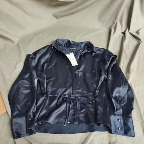ZARA NAVY SATIN WRAP BLOUSE β WOMEN'S SIZE M