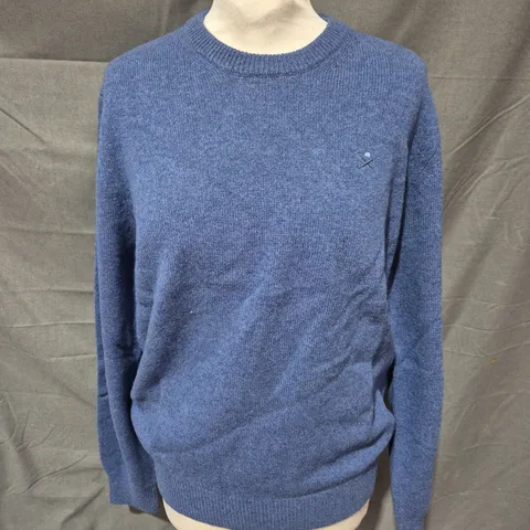 HACKETT LONDON LAMBSWOOL CREW NECK JUMPER IN CHAMBRAY BLUE SIZE S