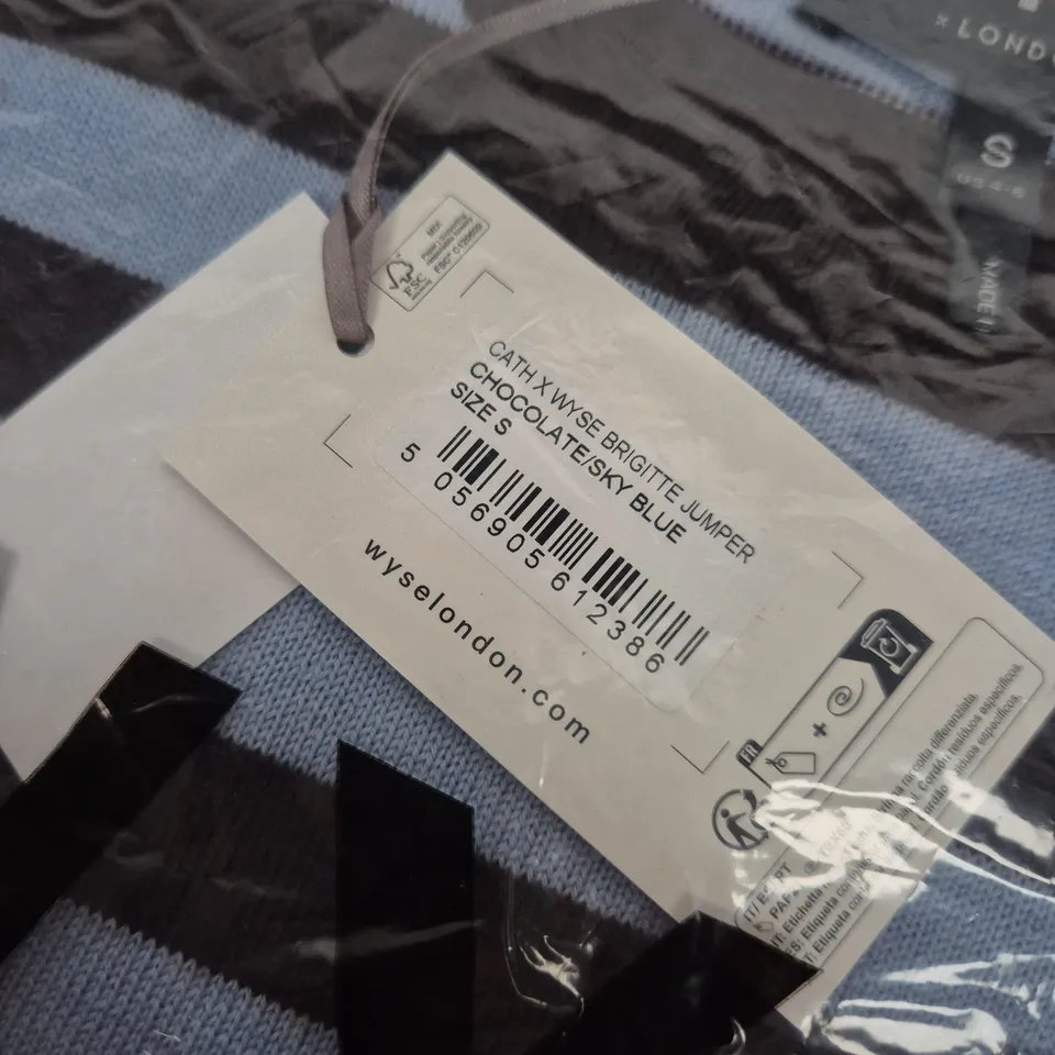 BAGGED CATH X WYSE BRIGITTE JUMPER – SKY BLUE & CHOCOLATE STRIPE, SIZE S