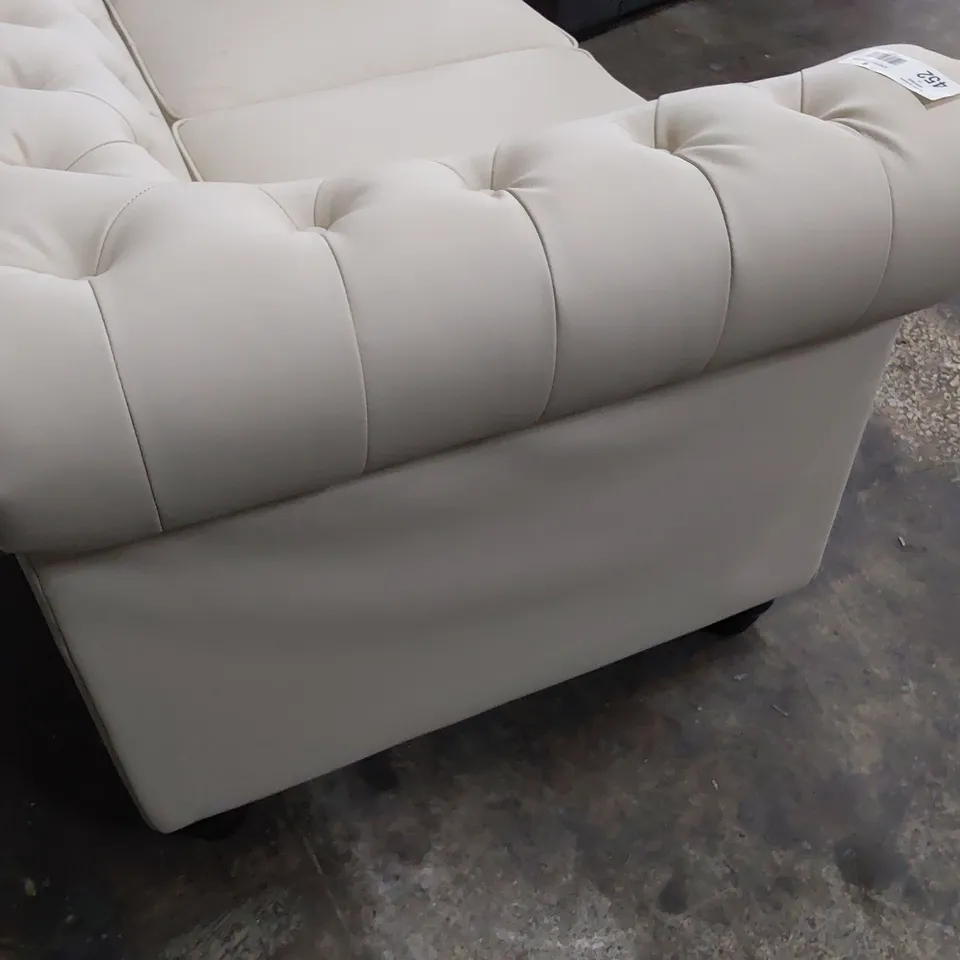 DESIGNER CHESTERFIELD TWO SEATER SOFA WHITE LEATHER 