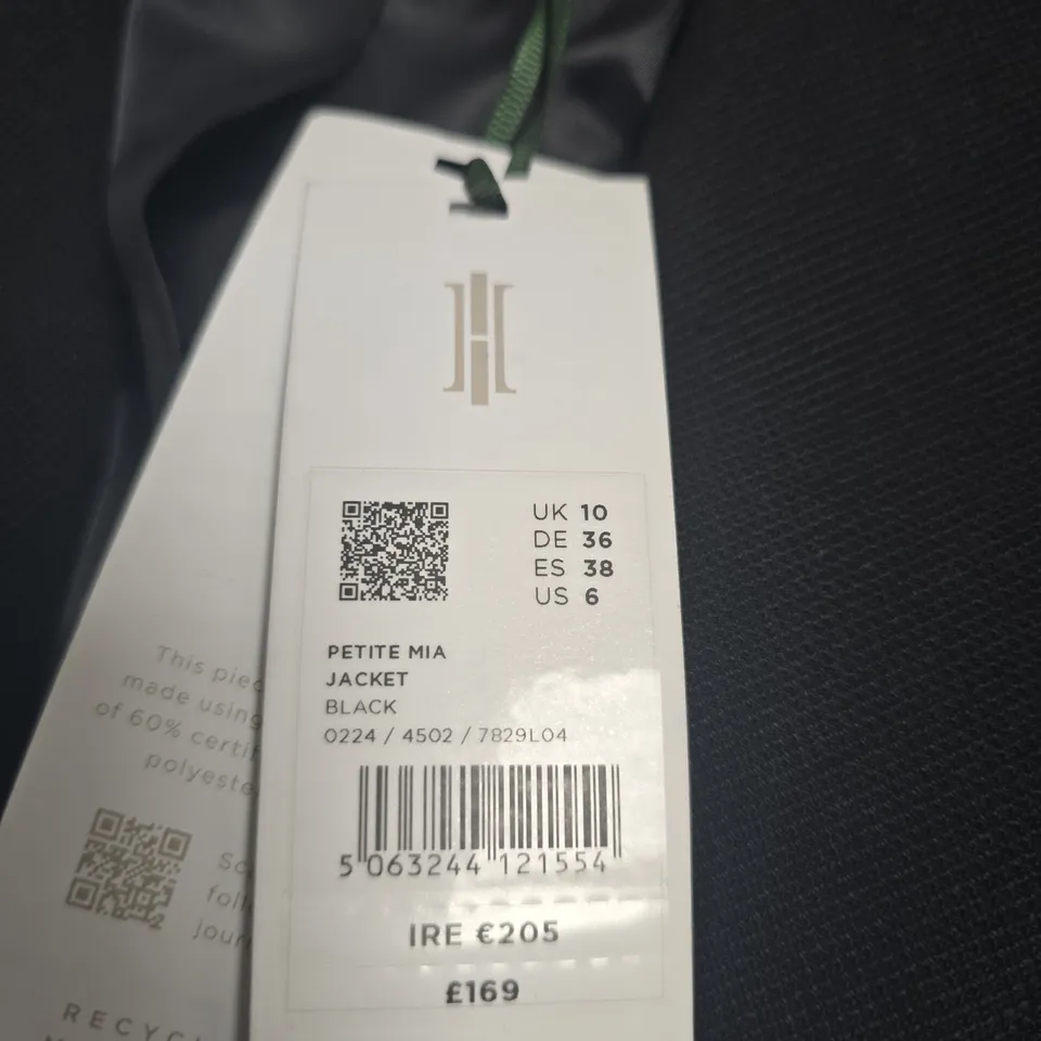 HOBBS PETITE MIA JACKET – BLACK, UK 10