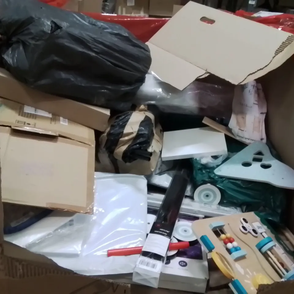 PALLET OF ASSORTED HOUSEHOLD GOODS AND PRODUCTS TO INCLUDE;WOODEN BABY WALKER,PILATES TRAINING SET,SLIMLINE HEATER