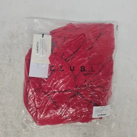 BAGGED CLUBL ALLURING RED HIGH NECK MAXI DRESS WITH RUCHED DETAILING SIZE UK 12