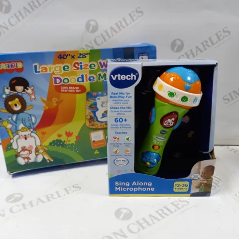3 ASSORTED PRODUCTS TO INCLUDE; HONEY BAKE BABY NURSING SET, V TECH SING ALONG MICROPHONE AND NASHRIO LARGE SIZE WATER DOODLE MAT