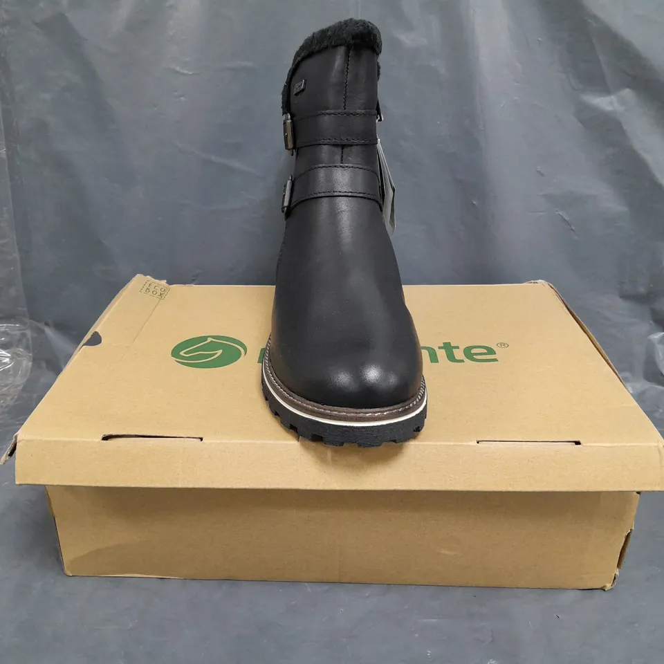 BOXED PAIR OF REMONTE ANKLE BOOTS IN BLACK SIZE EU 40