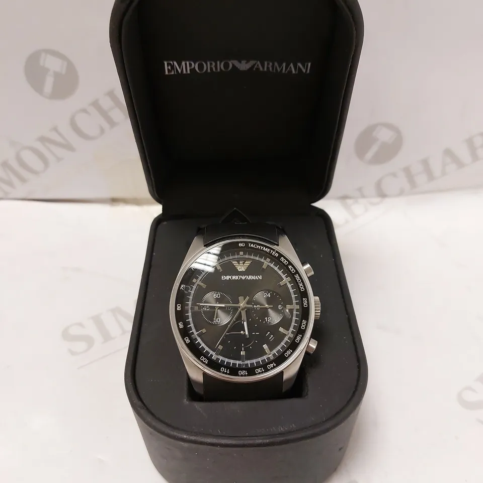 EMPORIO ARMANI MEN'S BLACK TRIPLE DIAL RUBBER STRAP WRISTWATCH