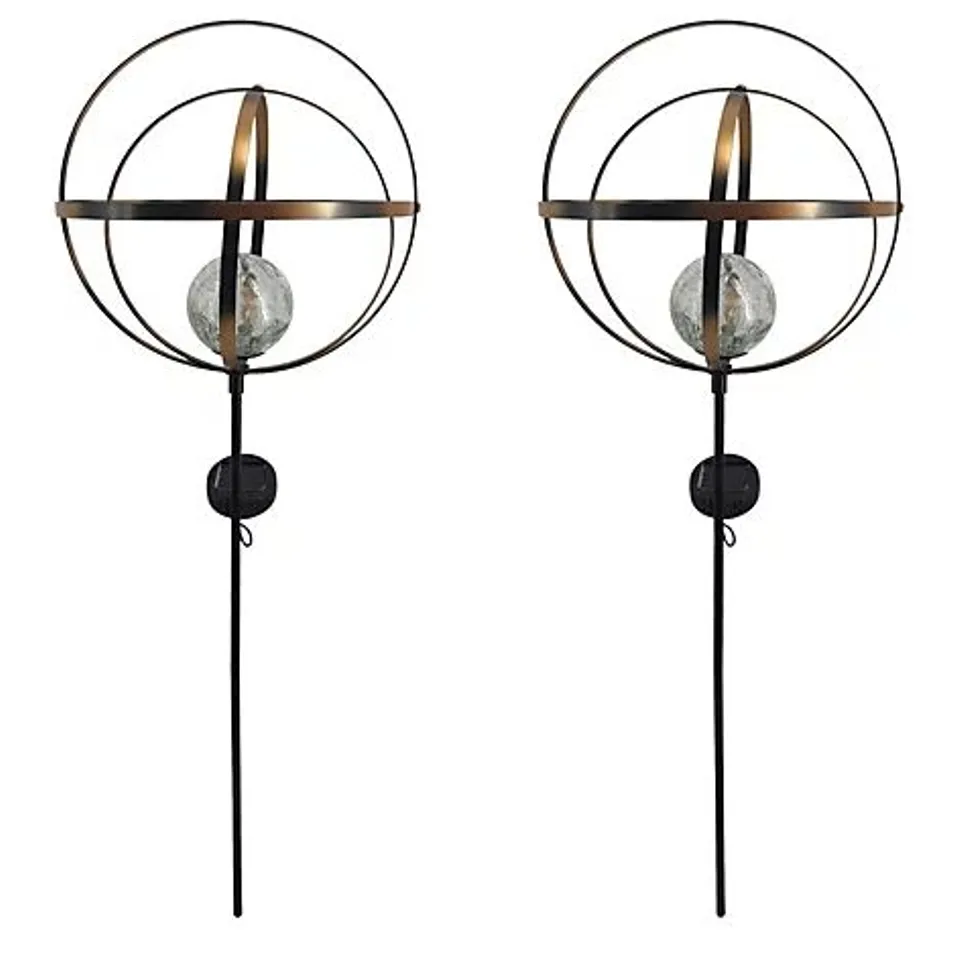 BOXED GARDEN STORIES SET OF 2 SPHERE STAKE LIGHTS